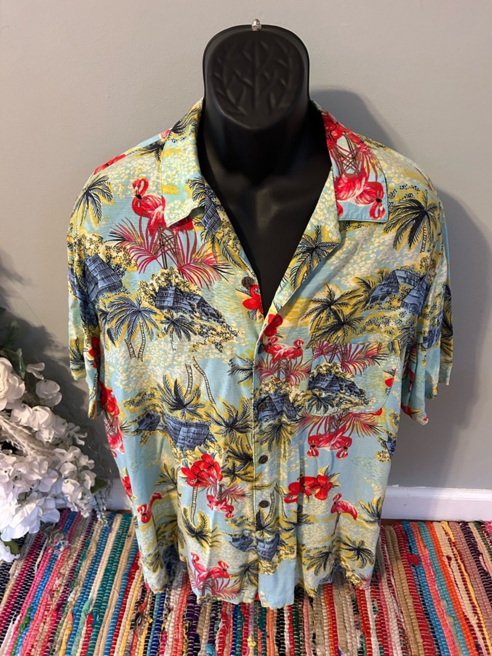 y2k Hawaiian Tropical Floral Button Up Aloha Shirt Jungle Vintage XL